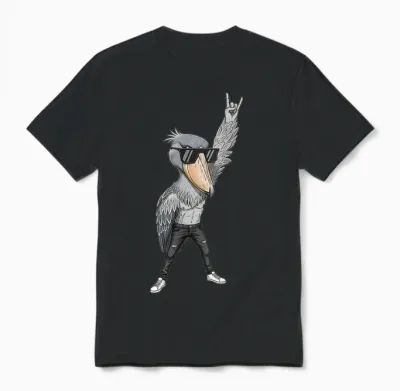 Cool Rocker Shoebill Cigogne Oiseau En Cuir Biker Tenue Unisex T-Shirt - Black
