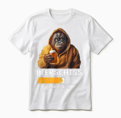 Bierschiss Loading Lustiger Spruch Bier Party Orangutan Affe Unisex T-Shirt - White
