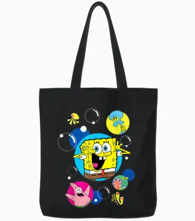Spongebob Squarepants and Co in Bubbles T-Shirt, Black, S Tote Bags - Black