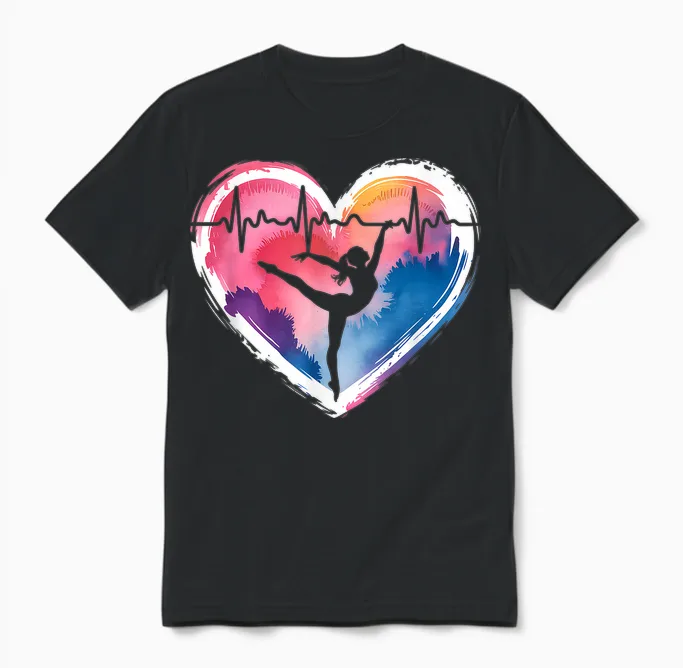 Gymnastics T-Shirt with Heart Acrobatics, Black, S Unisex T-Shirt in Black