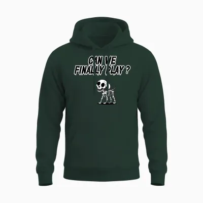 Can We Finally Play? Skeleton Dog Fun Graphic Unisex Hoodie - Forest