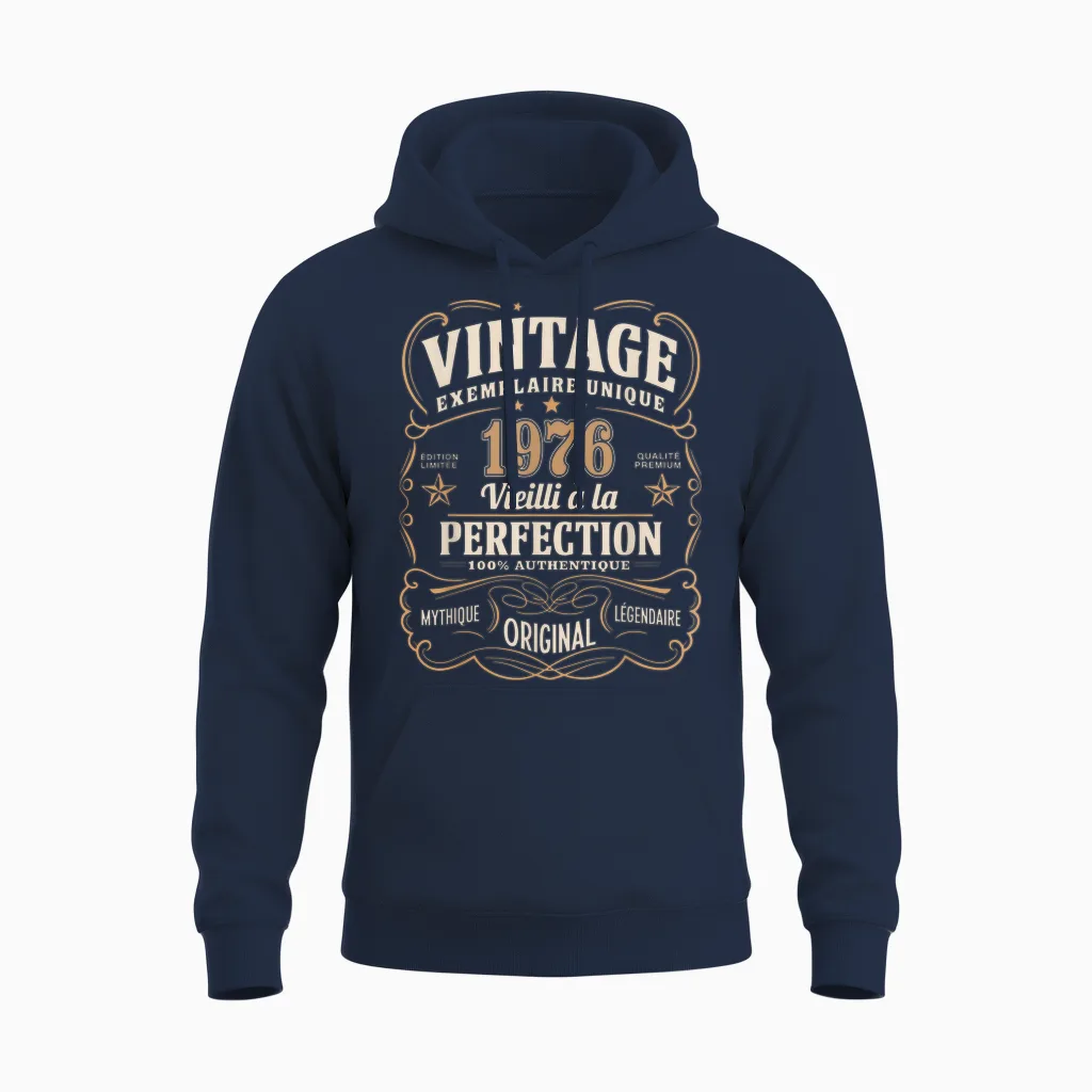 49 Years Man 1976 Birthday T Shirt 49 Years Man 1976 T-Shirt, Black, S Unisex Hoodie in Navy