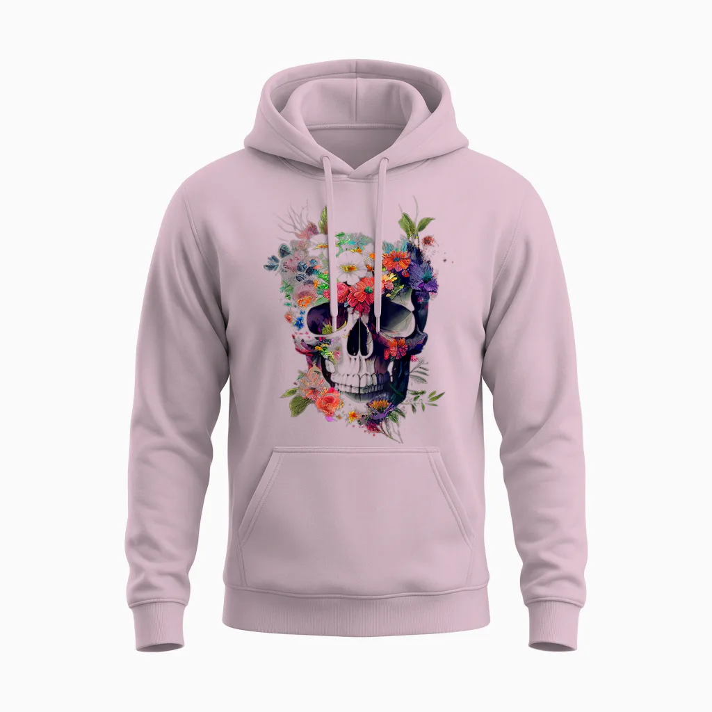 Totenkopf Mit Blumen Unisex Hoodie in Light Pink