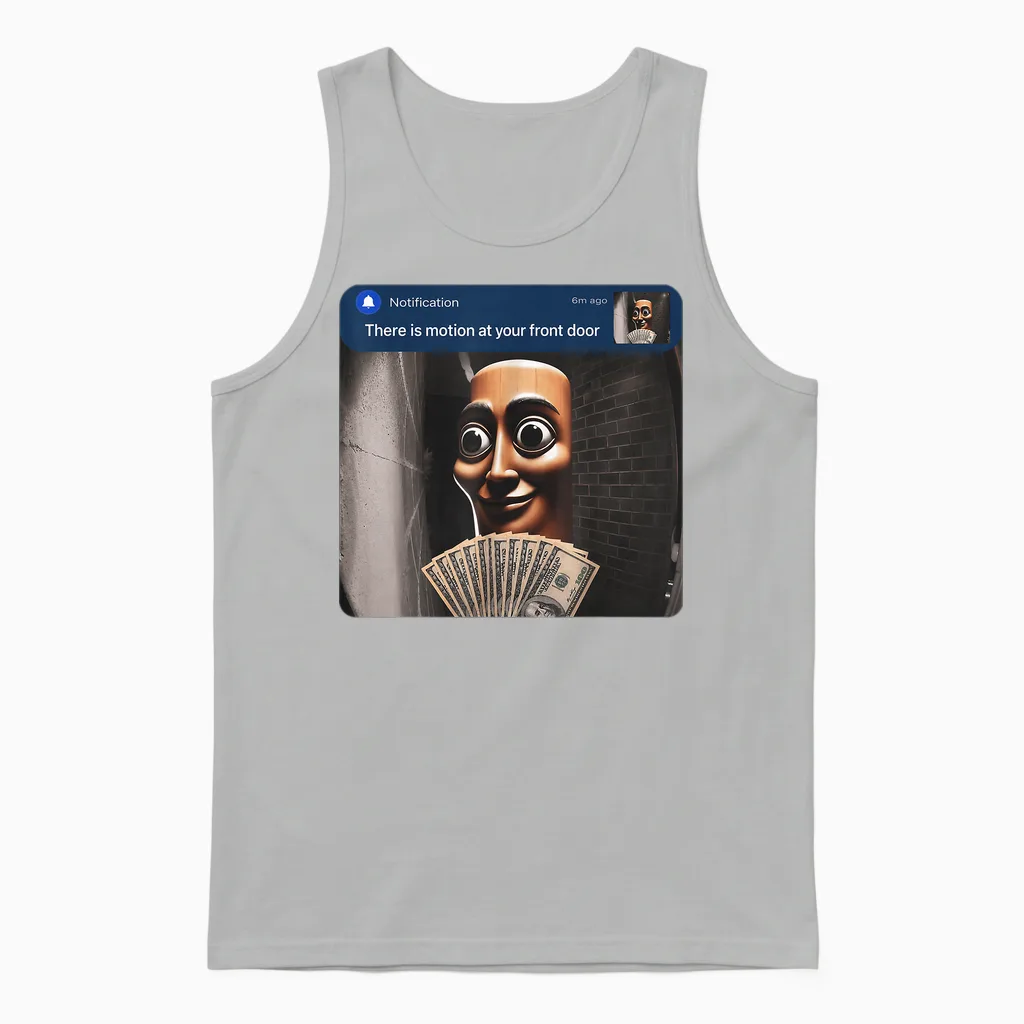 There Is Motion at Your Front Door Tung Tung Tung Sahur Meme Unisex Tank Top in Ash
