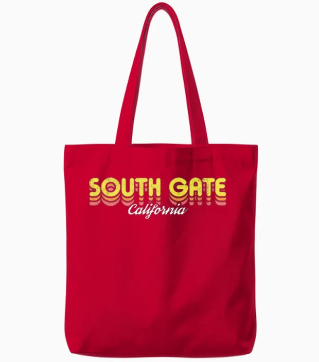 Retro South Gate California Tote Bags in Red