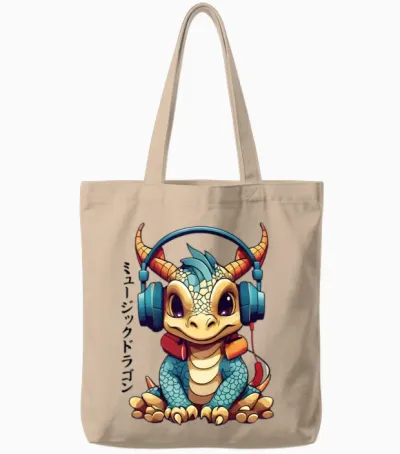 Japanese Music Dragon Tote Bags - Natural