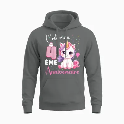 Enfant C'est Mon 4 ème Anniversaire Unicorn Birthday 4 Years T-Shirt, Black, 2 Unisex Hoodie - Graphite Heather