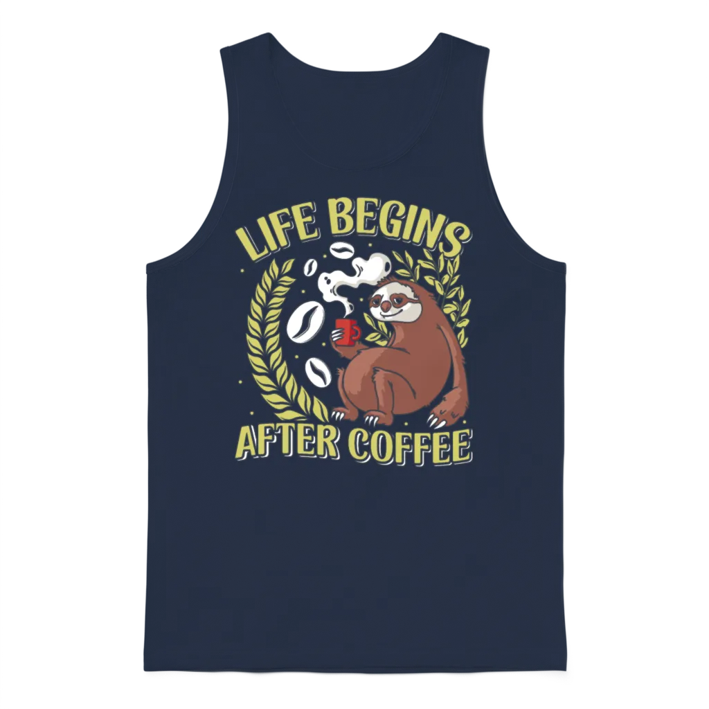 Office Colleague Life Begins After Coffee Unisex Tank Top - Navy