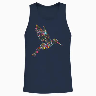 Subtle Anti Trump Floral Hummingbird Hidden Message Unisex Tank Top - Navy