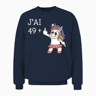 J'ai 49 Plus 1 Unicorn Funny Birthday Woman 50 Years T-Shirt, Black, Female X-Small Unisex Sweatshirt - Navy