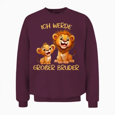Children's T-Shirt with German Text "ich Werde Großer Bruder Zwei Löwen Baby" [german Language, Black Unisex Sweatshirt - Maroon
