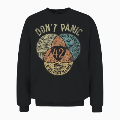 42 Answer to Life, the Universe and Everything No Panic T-Shirt, Black Unisex Sweatshirt - Black