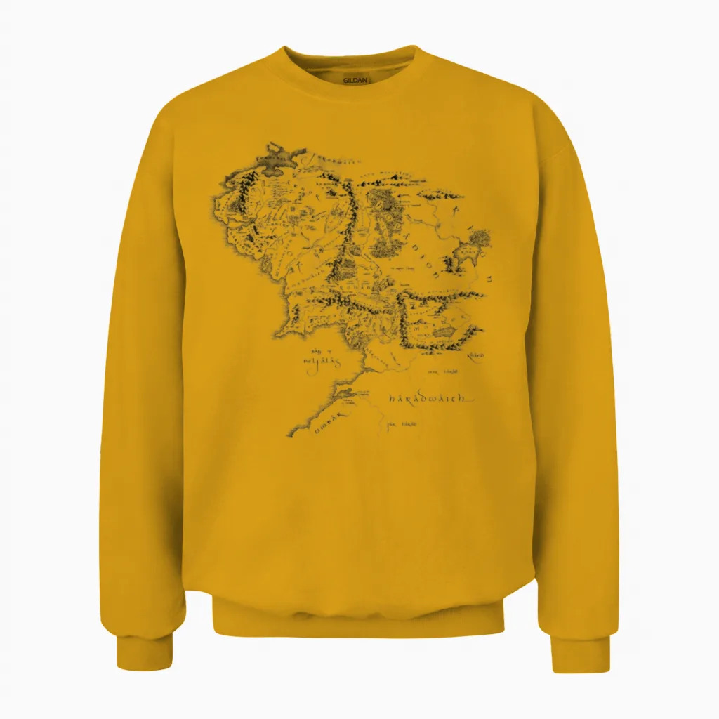 The Lord of the Rings Middle-Earth Map Back Print Unisex Sweatshirt in Gold