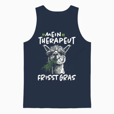 Mein Therapeut Frisst Gras Andenkamel Pako Alpaka Spruch Unisex Tank Top - Navy