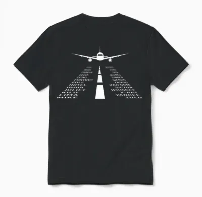 Pilot Flight Airplane Shirts 360 Phonetic Alphabet T-Shirt - Unisex Adult, Black, Short Sleeve, Small, Classic Fit Unisex T-Shirt - Black