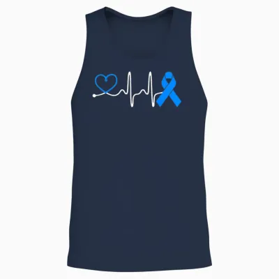 Blue Ribbon Heart Beat for Colon Cancer Awareness T-Shirt, Black, S Unisex Tank Top - Navy