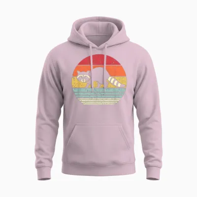 Raccoon Shirt. Retro Style Unisex Hoodie - Light Pink