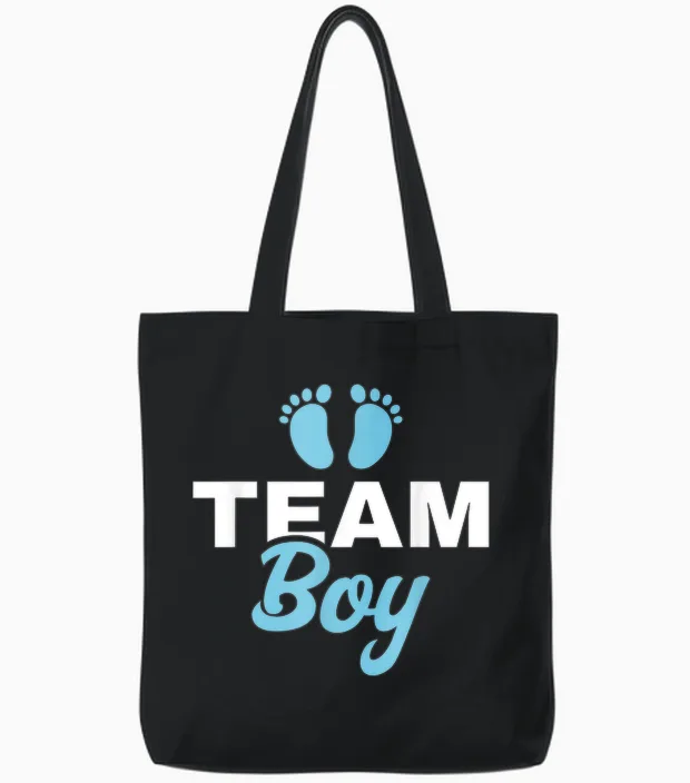 Gender Reveal Party T-Shirt - Team Boy Gender Reveal Tote Bags in Black