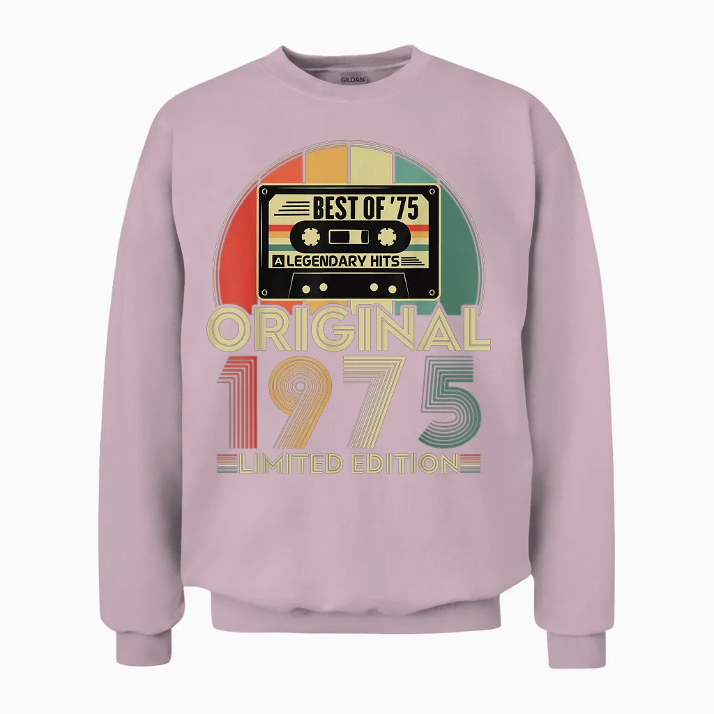 Original 1975 Vintage Birthday 50 Years for Men Women T-Shirt, Black, S Unisex Sweatshirt in Light Pink