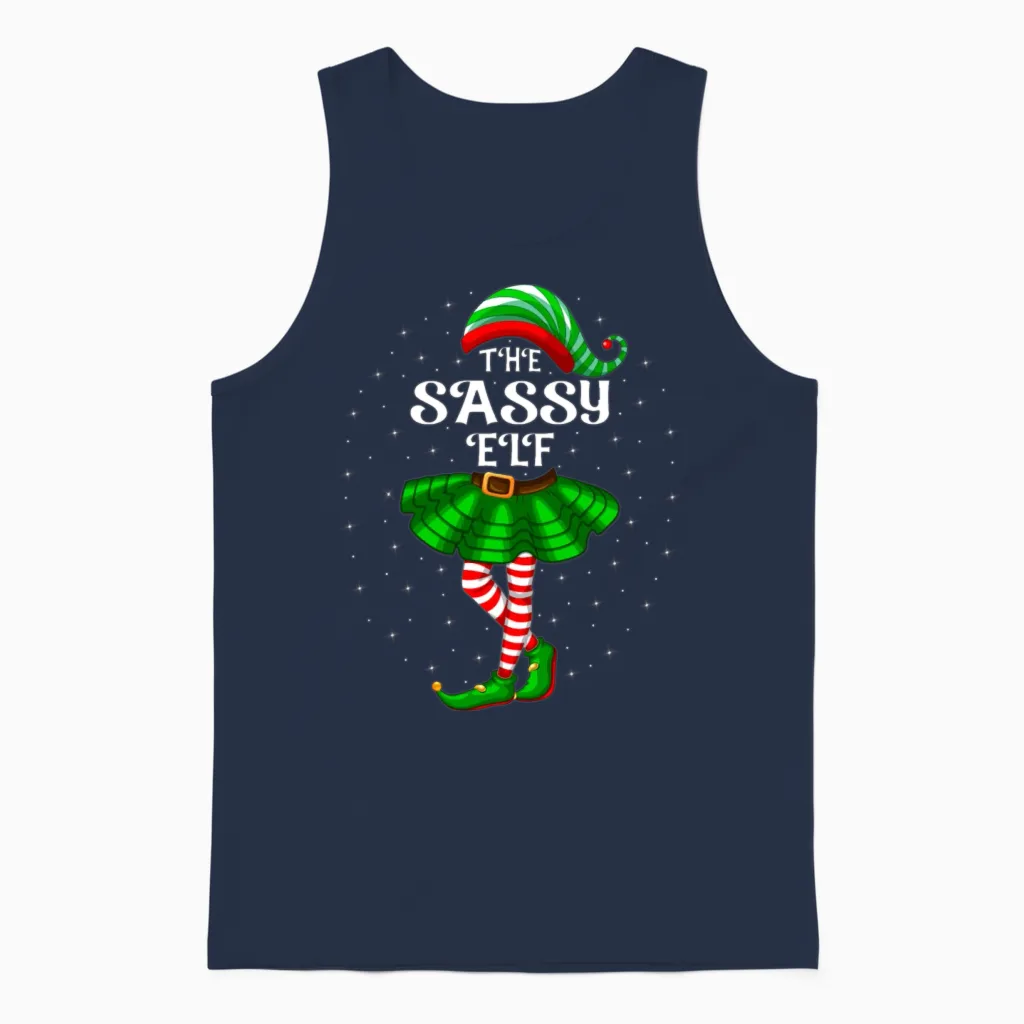 The Sassy Elf Christmas Unisex Tank Top in Navy
