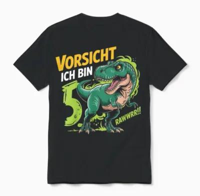 Children's Dinosaur 5th Birthday Decoration I Am 5 Dino Boys 5 Years Unisex T-Shirt - Black