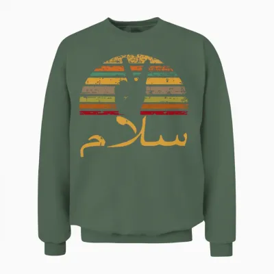 Salam Peace Arabic Retro Calligraphysaudi Arabiaqa Unisex Sweatshirt - Military Green