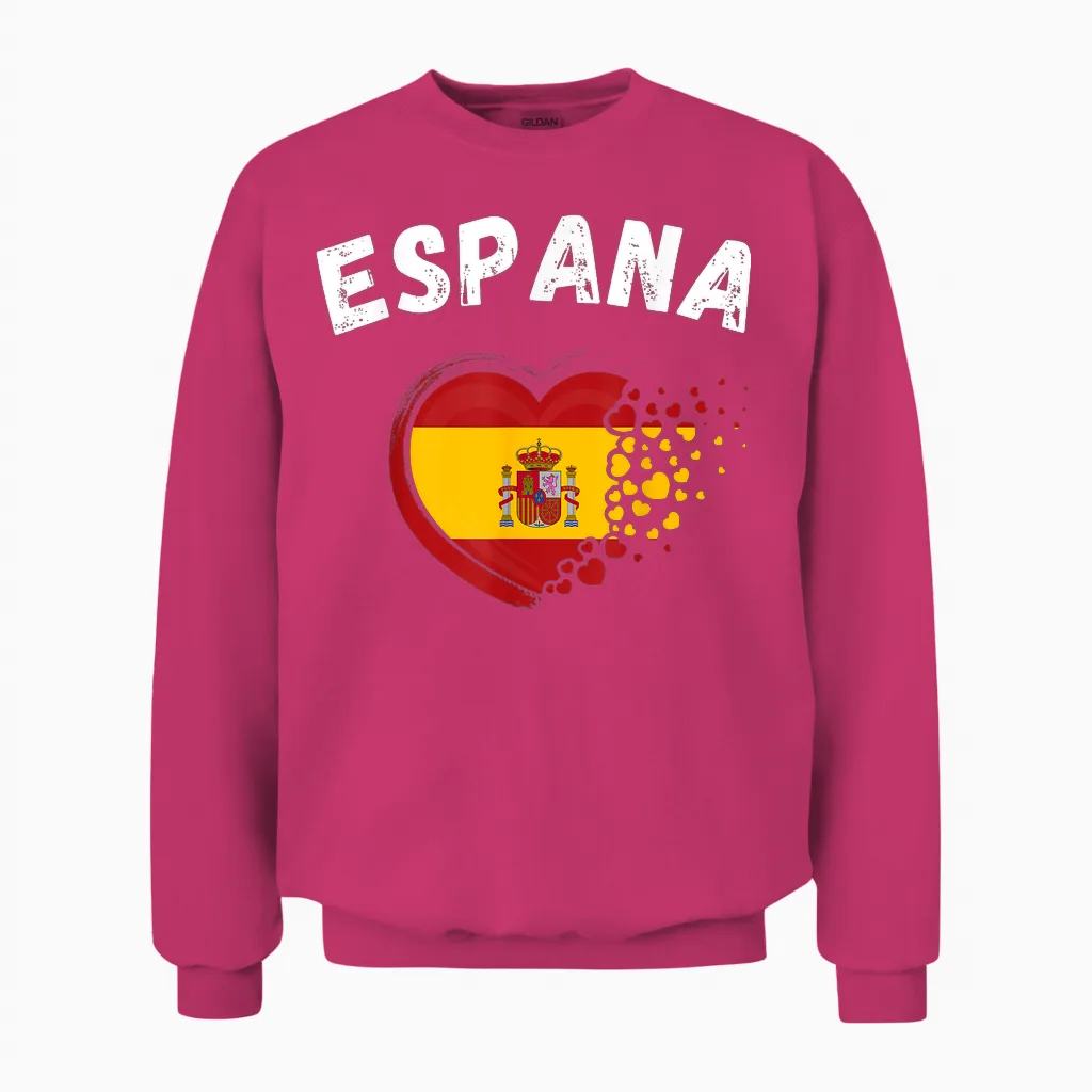 Espana Flag Espana Heart Outdoor Travel Spanish Spain T-Shirt, Black, S Unisex Sweatshirt in Heliconia