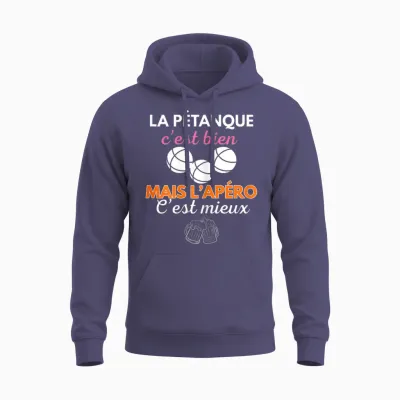 Pétanque Apéro Humour Femme Cadeau Bouliste Fête Mères Unisex Hoodie - Heather Sport Dark Navy