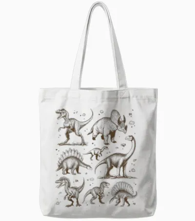 Dinosaur Paleontology Science Biology T-Rex Vintage Graphic T-Shirt, Grey, S Tote Bags - White