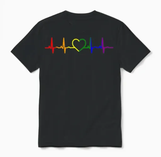 Lgbt Gay Pride Heartbeat Rainbow Csd Unisex T-Shirt in Black