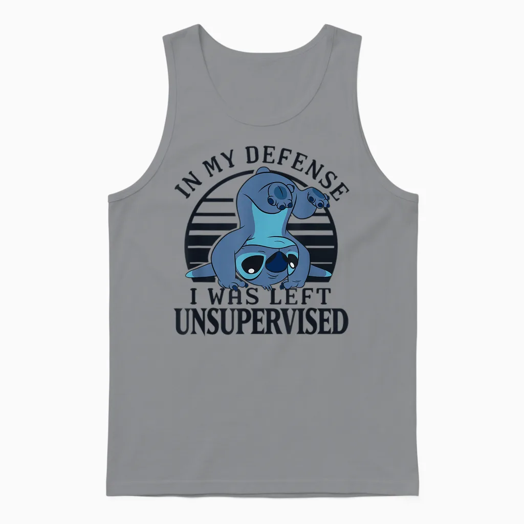 Disney Lilo & Stitch I Was Left Unsupervised Retro Stripes Unisex Tank Top in Sport Grey