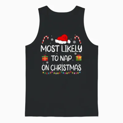 Most Likely to Nap on Christmas Family Funny Matching Unisex Tank Top - Black