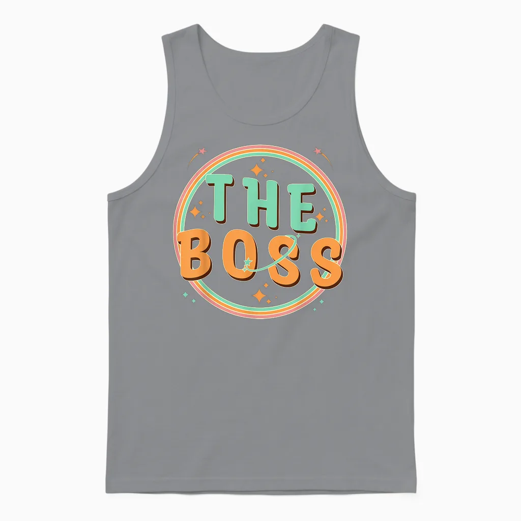 The Boss - the Real Boss - Funny Couple Groovy Matching T-Shirt, Black, S Unisex Tank Top in Sport Grey
