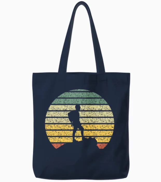 Hiking Silhouette Vintage & Outdoors Gift Tote Bags in Navy