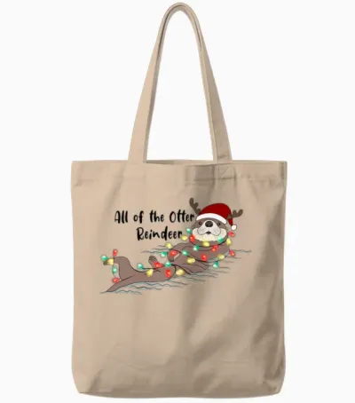 Funny Christmas Otter Tote Bags - Natural