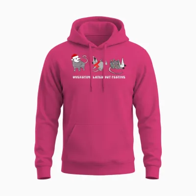 Funny Santa Opossums Overstimulated but Festive Xmas Lights Unisex Hoodie - Heliconia