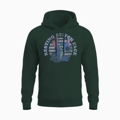 Disney Lilo & Stitch Resting Stitch Face Unisex Hoodie - Forest