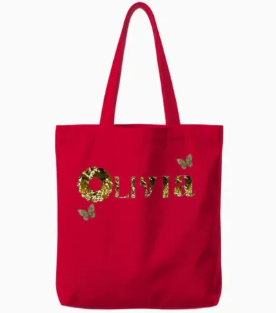 Olivia Gold Glitter Logo Tote Bags - Red
