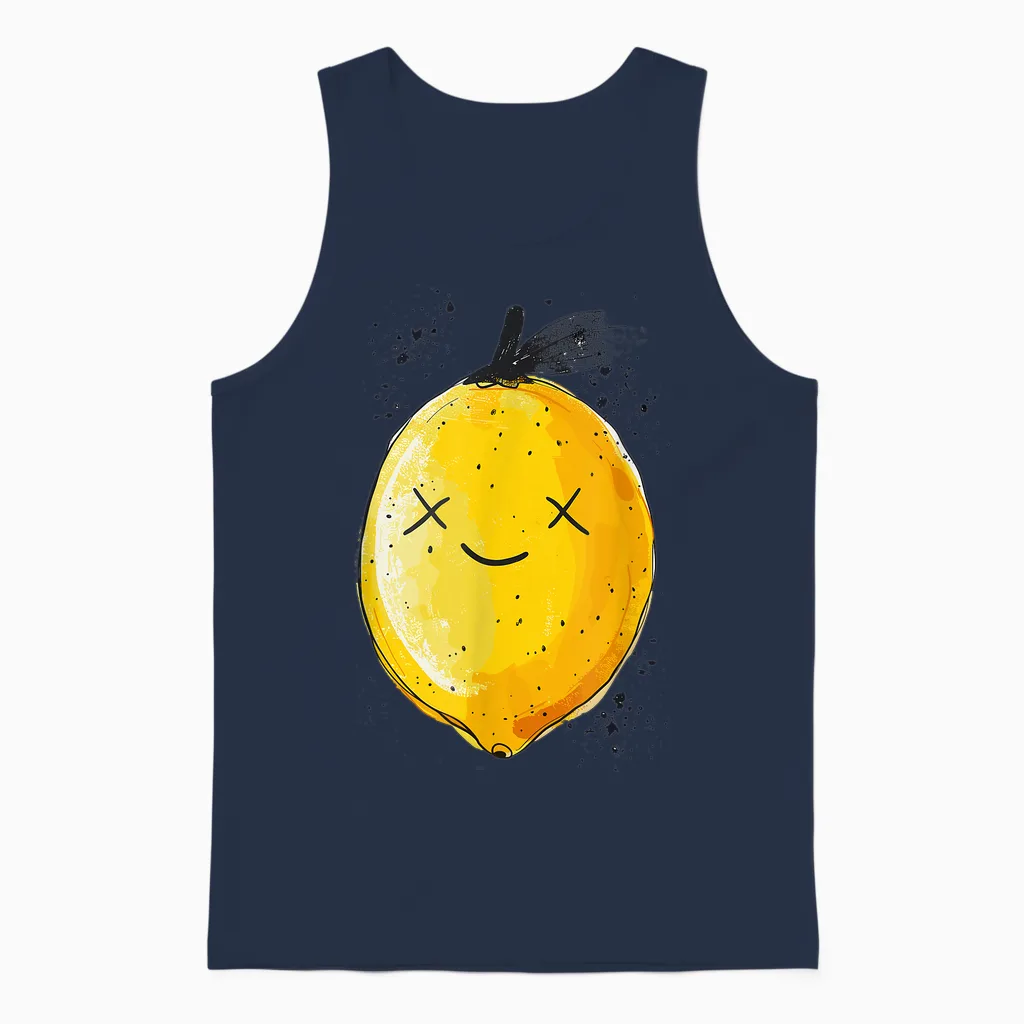 Gelbe Traurige Zitrone Mit Gesicht Unisex Tank Top in Navy