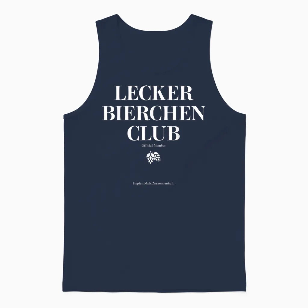 Lecker Bierchen Club. Hopfen Malz Zusammenhalt Lustiges Bier Unisex Tank Top in Navy