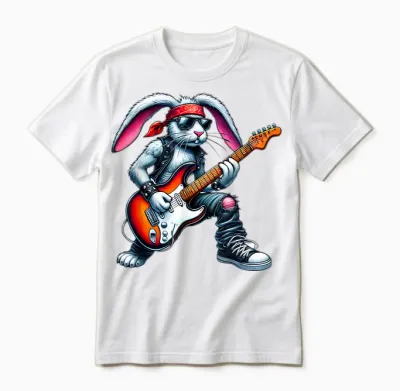 Cute Punk Rabbit Rock 'n Roll Gothic Guitar Kids Rock Star T-Shirt, Black Unisex T-Shirt - White