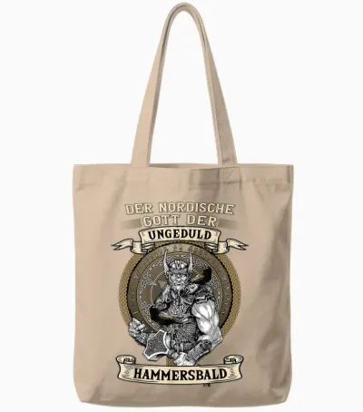 The Nordic God Impatience Hammersbald Viking T-Shirt Black S Tote Bags - Natural