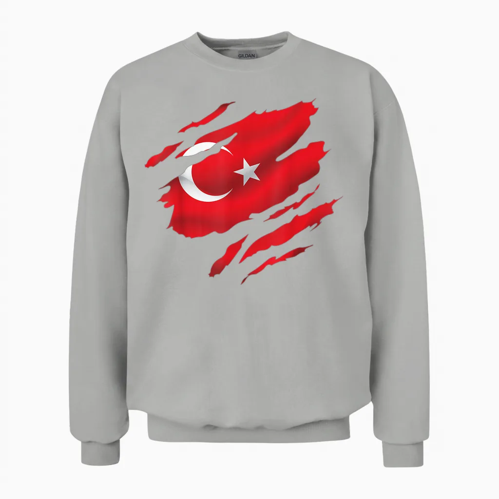 Türkei Flagge Türk Bayragi Herren Türkei Kinder Türkiye Unisex Sweatshirt in Ash