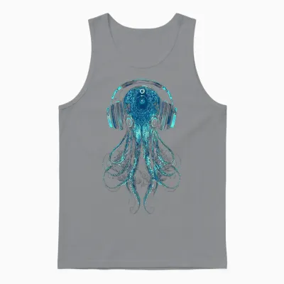 Octopus Animal Lovers Motif Music Headphones Illustration Squid Unisex Tank Top - Sport Grey