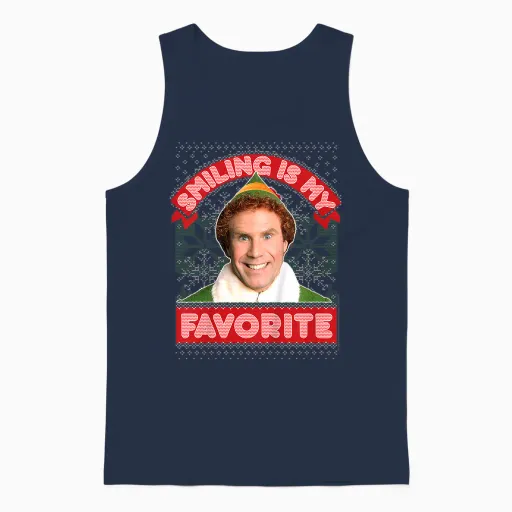 Kids Elf Buddy Smiling Is My Favorite Christmas Unisex Tank Top - Navy