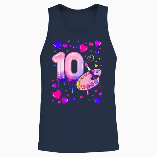 10th Birthday Girl 10 Years Painting Number 10 T-Shirt, Black Unisex Tank Top - Navy