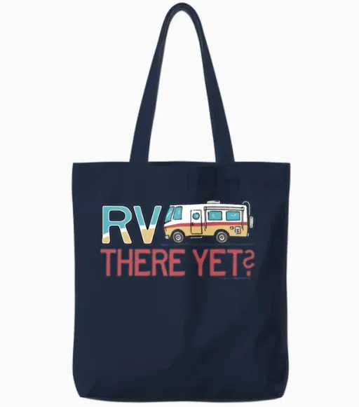 Rv There Yet Motorhome Travel Slogan Tote Bags in Navy