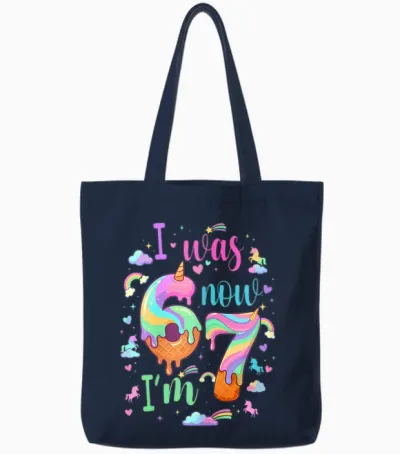 I Was 6 Now I'm 7 Meme Unicorn Ice Cream Cone 7th Birthday Tote Bags - Navy