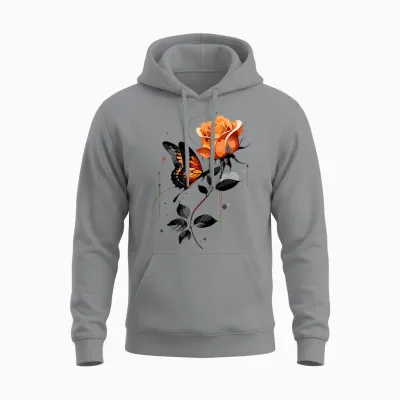 Blumen Und Schmetterlinge Damen Outfit T-Shirt, Gray Unisex Hoodie - Sport Grey