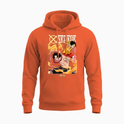 One Piece Anime Ace and Luffy Team Up Kanji Unisex Hoodie - Orange